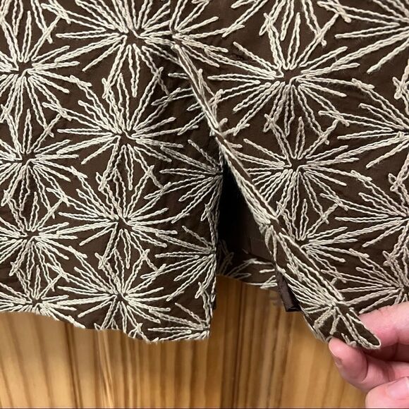 Zanella tan brown white Betty embroidered pattern pencil midi skirt 6 - Picture 4 of 8